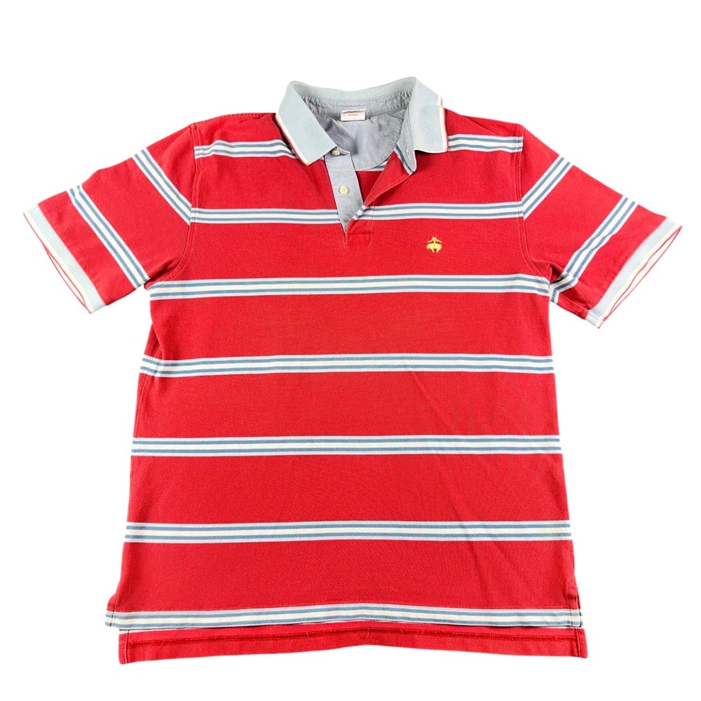 Brooks Brothers 346 Mens Large Red Striped Short Sleeve Cotton Polo Shirt